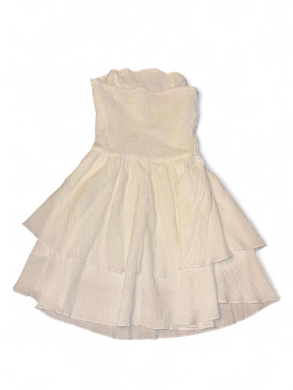 Girls Cream Tiered Strapless Dress